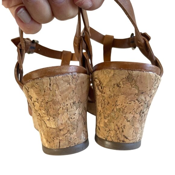 L.L. Bean Womens Cork Wedge Sandals Sz 8M Brown Leather Adjustable Straps Brazil - Picture 8 of 11